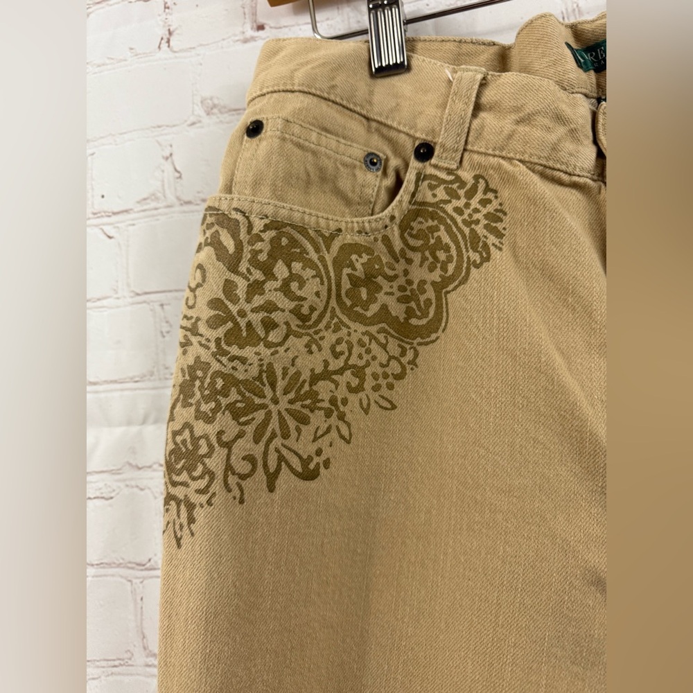Lauren Jean Co. Jeans Womens Size 8 Khaki High Rise Floral Stenciled Detail - Picture 13 of 14